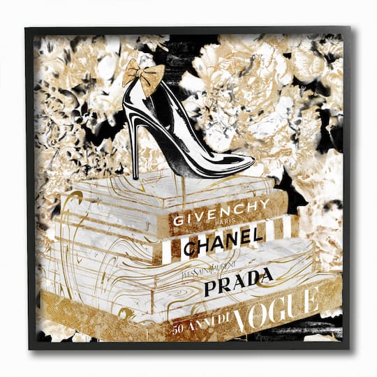 Stupell Industries Black & Gold Heels & Books Wall Accent with Black Frame